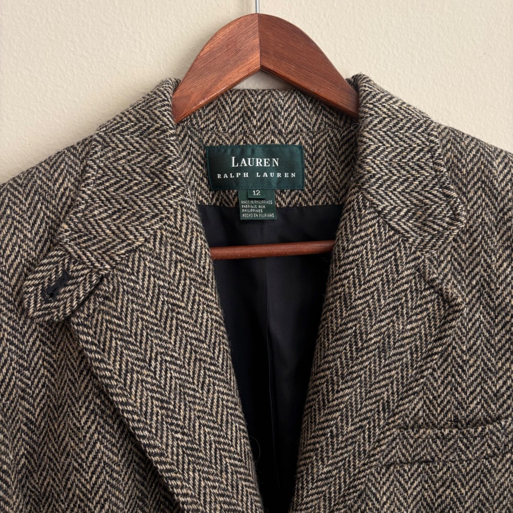 Vintage Polo Ralph Lauren Womens Equestrian Brown Herringbone Riding Blazer Coat - Picture 2 of 8